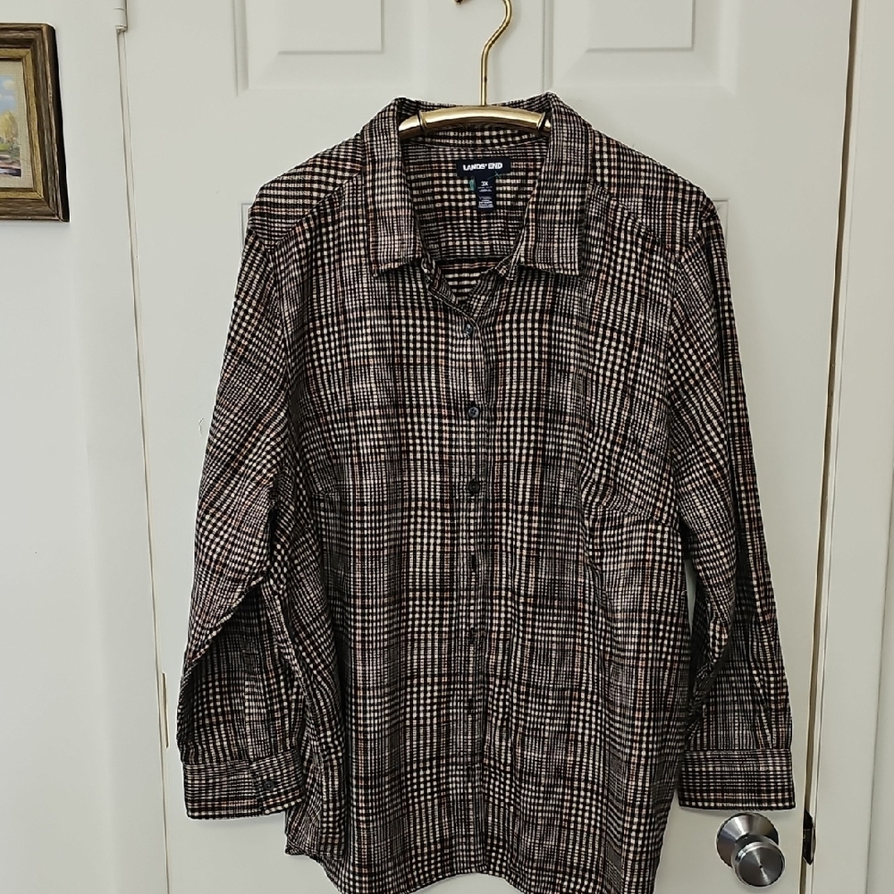 Lands' End Classic Tan/black Long Sleeve Womens Shirt. Size 3X. 100% Cotton